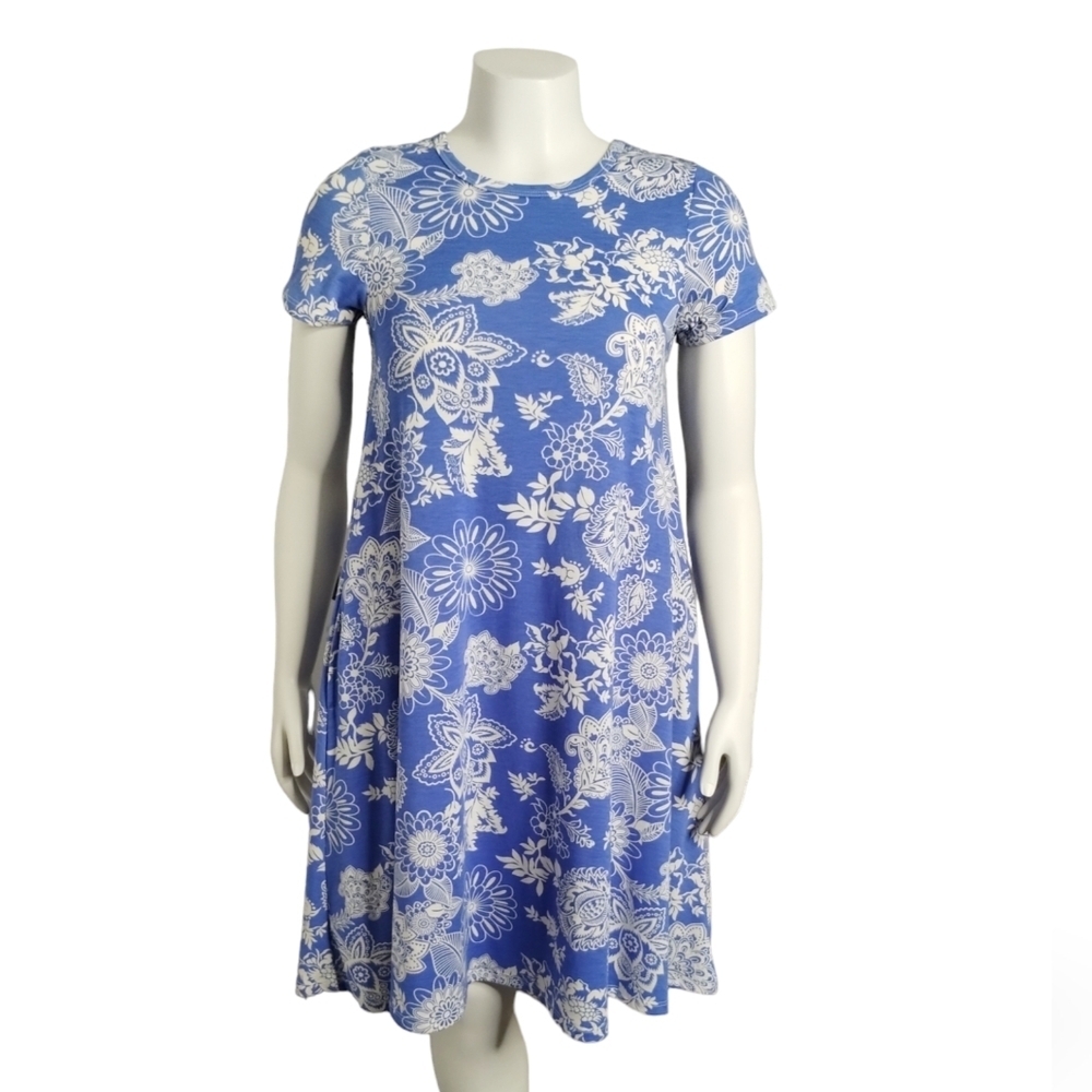LulaRoe knit Floral MIDI Stacie Dress Women's XS Comfort, Coastal Grandma, Beach